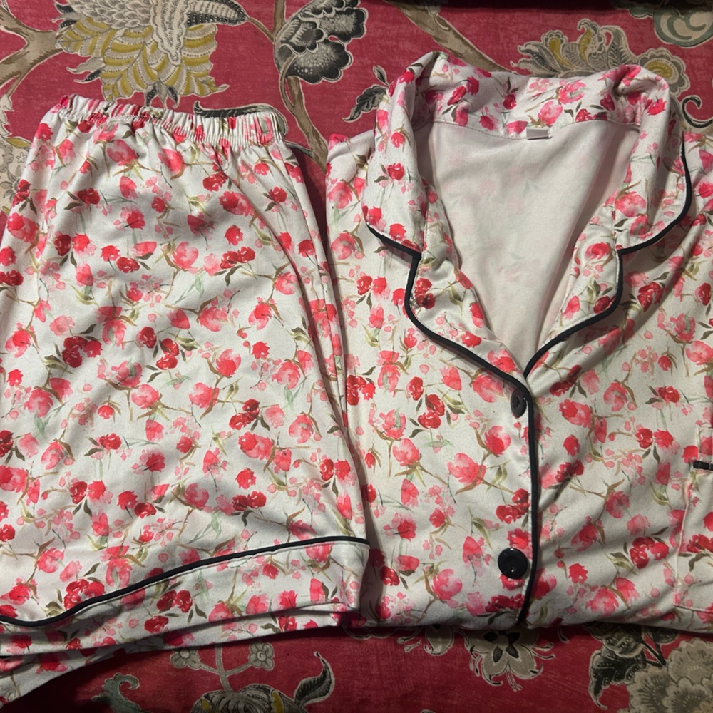 Floral Pajama Set with Black Trim